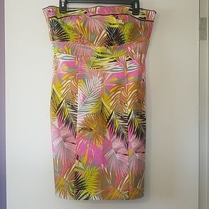 H&M 10 strapless tropical print dress pink yellow